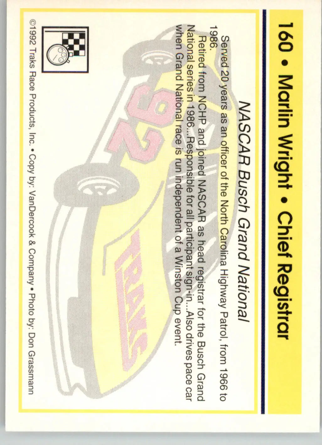 Marlin Wright - 1992 Traks - #160 - Racing - Racing Card Single