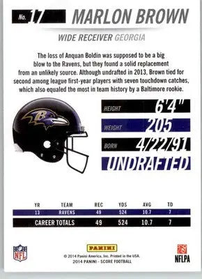 Marlon Brown - 2014 Score - #17 - Football - Football Card Single