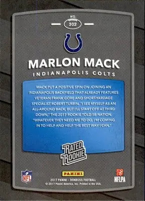 Marlon Mack - 2017 Donruss - #302 - RC Football - Football Card Single