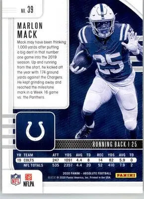 Marlon Mack - 2020 Panini Absolute - #39 - Yellow Football - Football Card Single