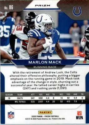 Marlon Mack - 2020 Panini Prizm - #86 - Prizm Red White and Blue Football - Football Card Single
