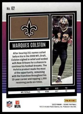 Marques Colston 2022 Score #62 New Orleans Saints - Football Card Single