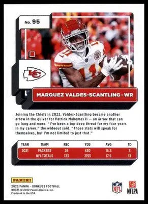 Marquez Valdes-Scantling 2022 Donruss #95 Kansas City Chiefs - Football Card Single