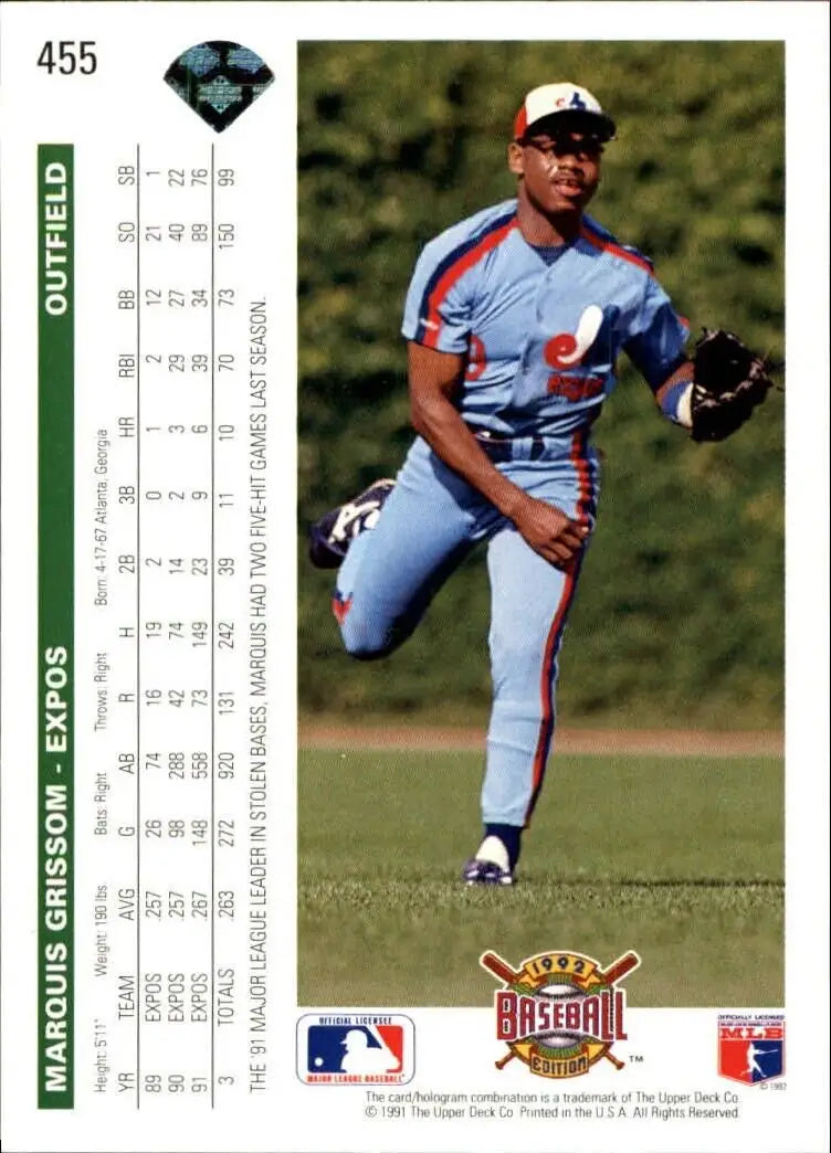 Marquis Grissom 1992 Upper Deck MLB #455 Baseball Card Montreal Expos - Baseball Card Single
