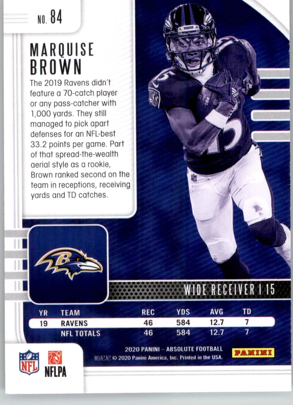 Marquise Brown - 2020 Panini Absolute - #84 - Red Football - Football Card Single