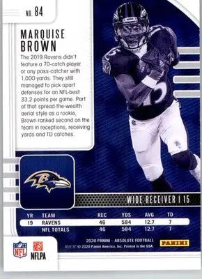 Marquise Brown - 2020 Panini Absolute - #84 - Red Football - Football Card Single
