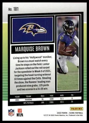 Marquise Brown 2022 Score #181 Baltimore Ravens - Football Card Single