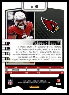Marquise Brown 2023 Panini Absolute Retail #70 Arizona Cardinals Football Card - Football Card Single