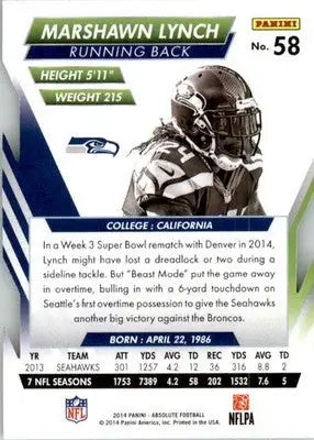 Marshawn Lynch - 2014 Panini Absolute - #58 - Retail Football - Football Card Single