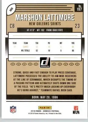 Marshon Lattimore - 2018 Donruss - #197 - Football - Football Card Single