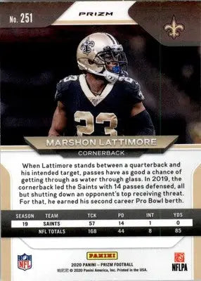 Marshon Lattimore - 2020 Panini Prizm - #251 - Prizm Red White and Blue Football - Football Card Single