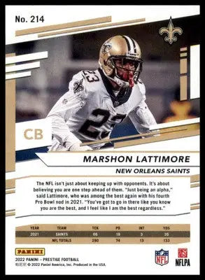 Marshon Lattimore 2022 Panini Prestige #214 New Orleans Saints - Football Card Single