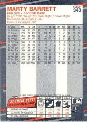 Marty Barrett - 1988 Fleer - #343 - Baseball - Baseball Card Single