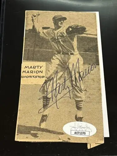 Marty Marion signed baseball card on magazine photo page with JSA COA, St. Louis Cardinals