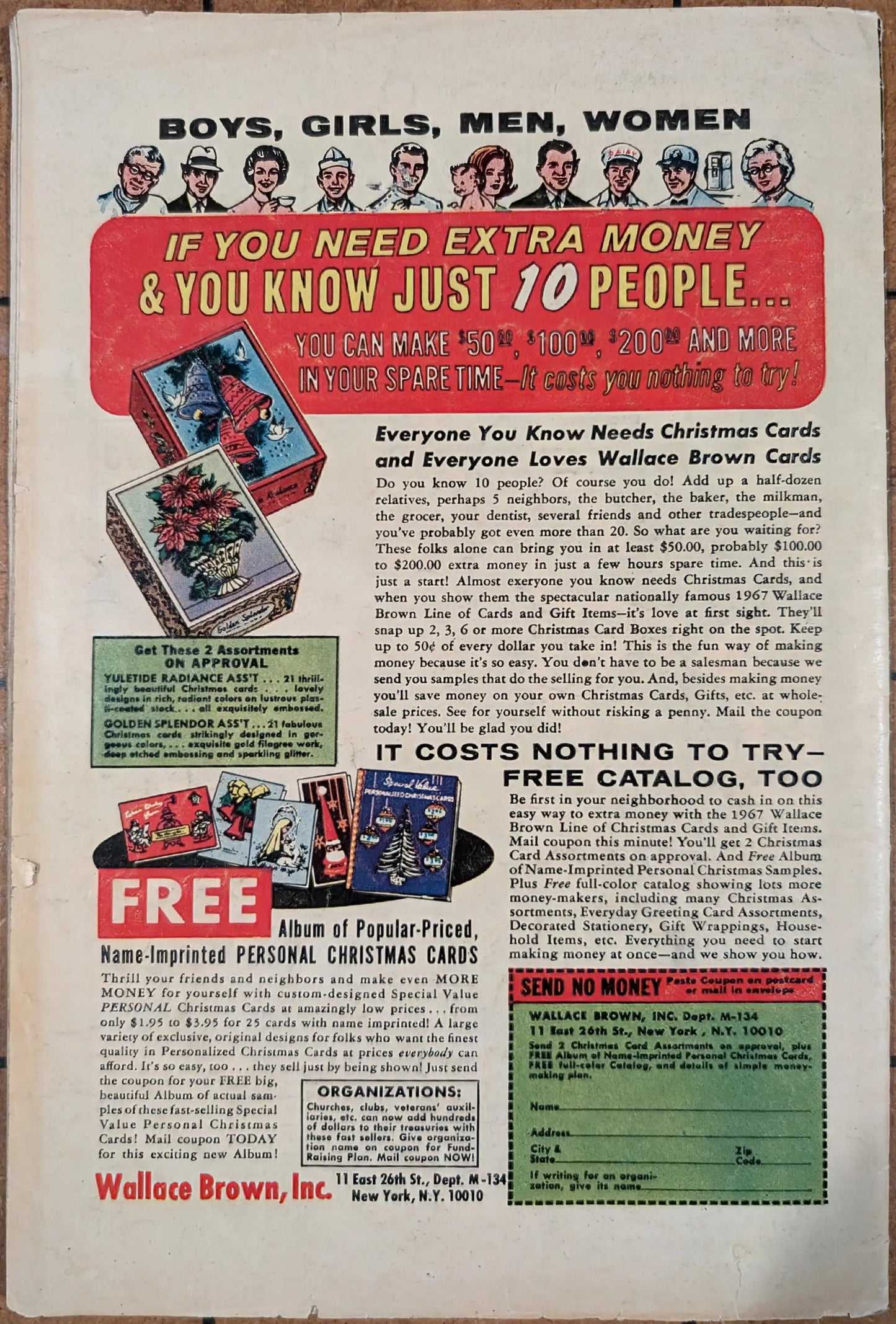 Vintage advertisement to earn money selling Christmas cards in Marvel 1967 Amazing Spider-Man 52