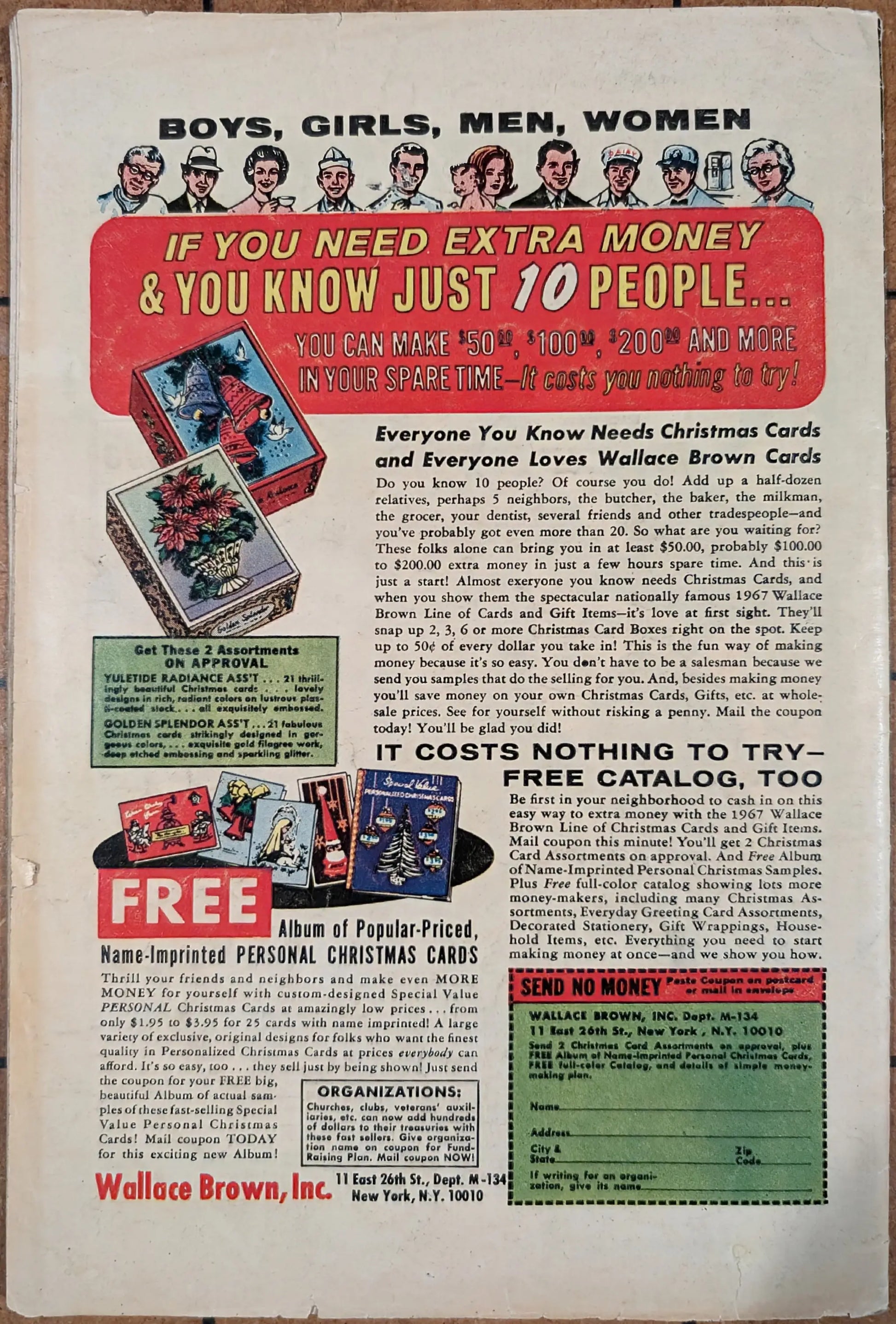 Vintage advertisement to earn money selling Christmas cards in Marvel 1967 Amazing Spider-Man 52
