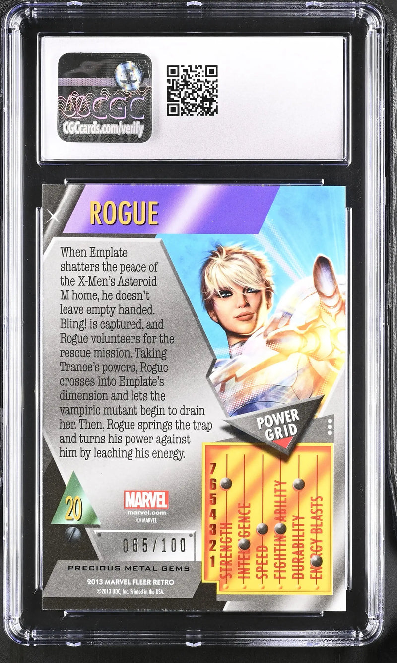 Marvel Fleer Retro Precious Metal Gems Red Trading Card of Rogue in CGC 10 case