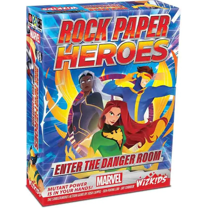 Marvel Rock Paper Heroes board game featuring the danger room and rock paper heroes elements