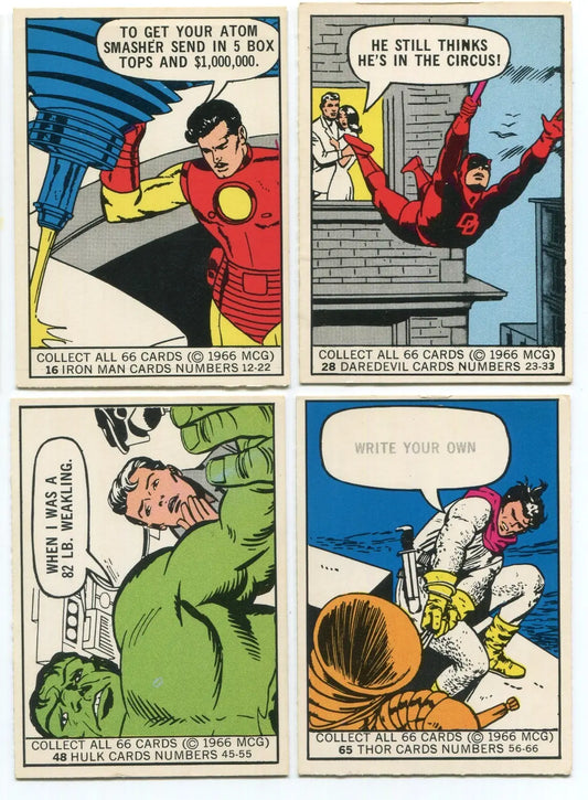 MARVEL SUPER HEROES 1966 Donruss Rookie Card Lot Iron Man#16 #Hulk #48 Thor #65 - Marvel Card Lot