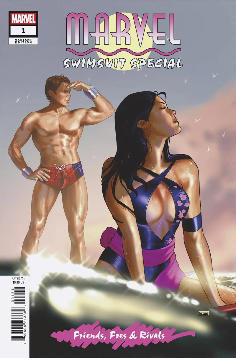 Marvel Swimsuit Special splash page featuring a swimsuit-clad man and woman on cover