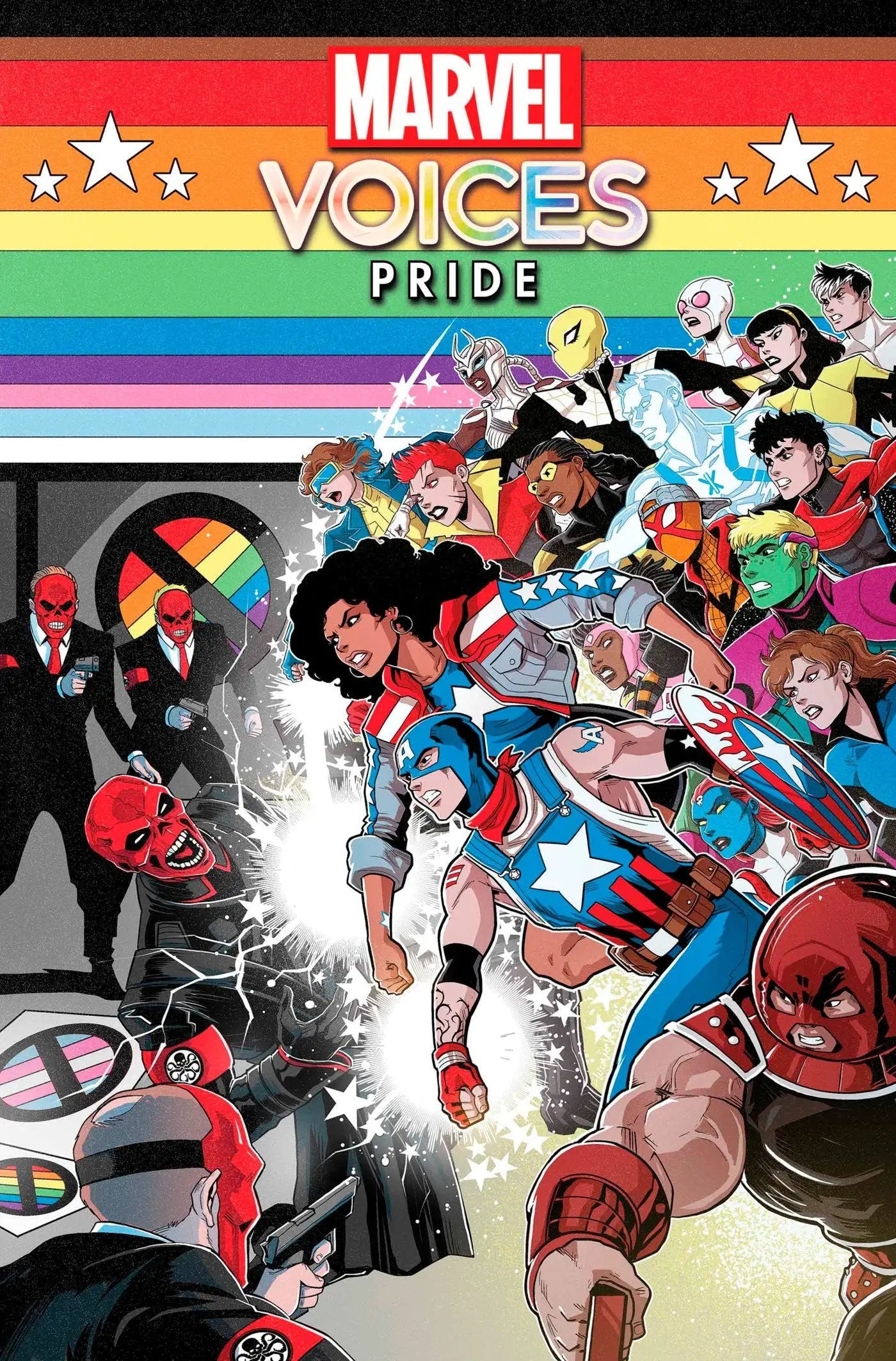 Marvel United Marvel Voices Pride Luciano Vecchio Variant comic cover with Marvel heroes and villains