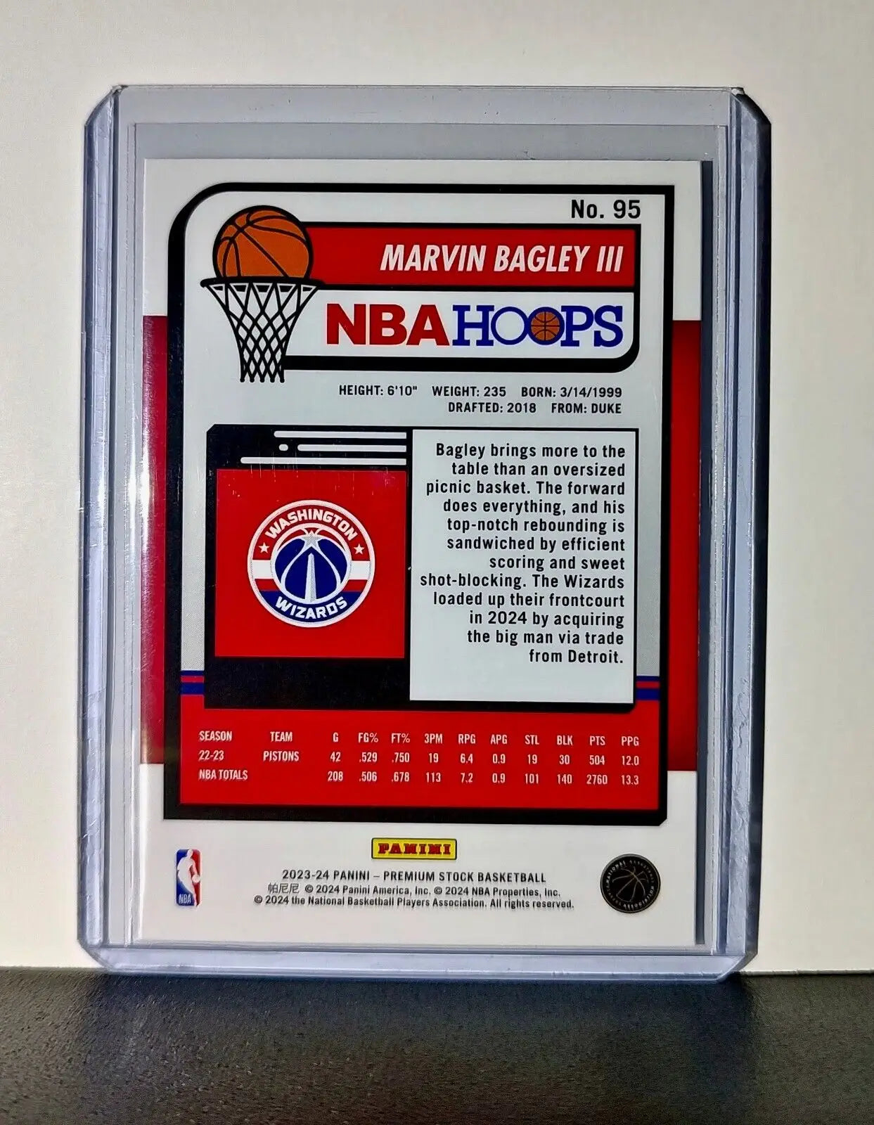 Marvin Bagley III 2023-24 Panini Premium Stock NBA Hoops #95 Card Wizards - Basketball Card Single