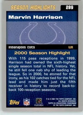 Marvin Harrison - 2001 Topps - #289 - Topps Collection Football - Football Card Single