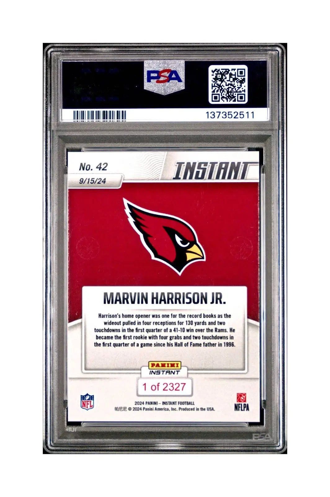 Marvin Harrison Jr. Rookie 2024 Panini Instant NFL #42 PSA 10 Gem Mint