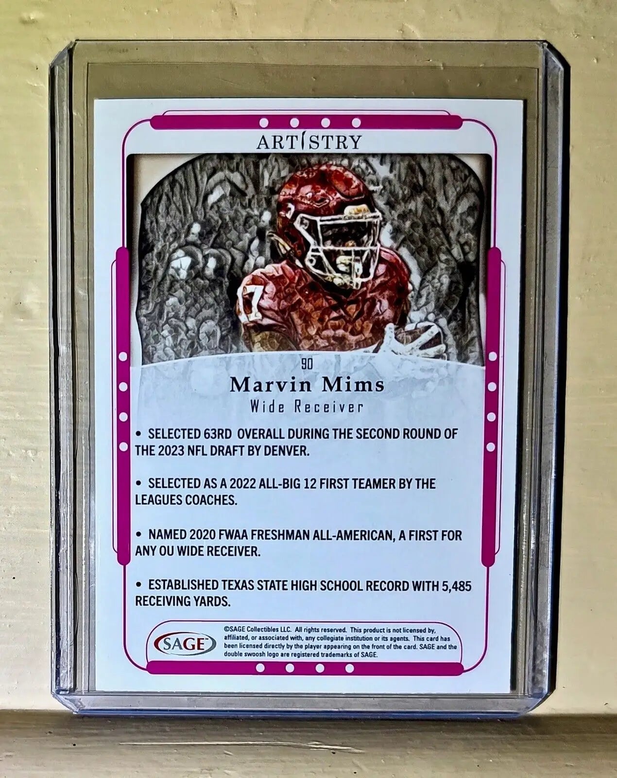 Marvin Mims 2023 SAGE NFL Artistry Football #90 Card