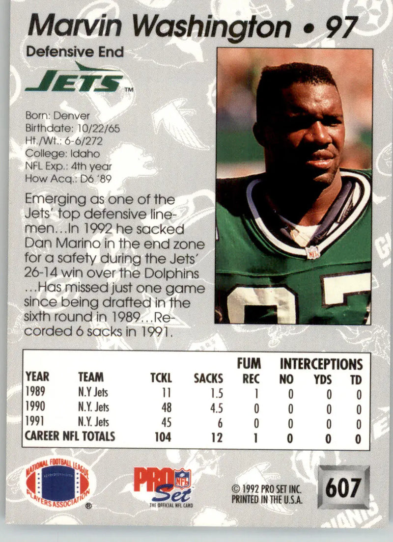 Marvin Washington - 1992 Pro Set - #607 - Football - Football Card Single