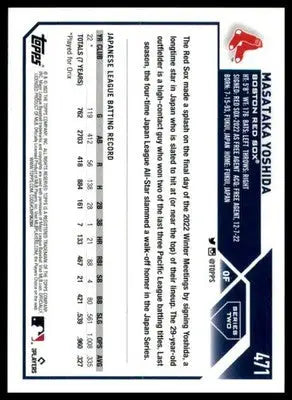 Masataka Yoshida Rookie 2023 Topps #471 Boston Red Sox - Baseball Card Single