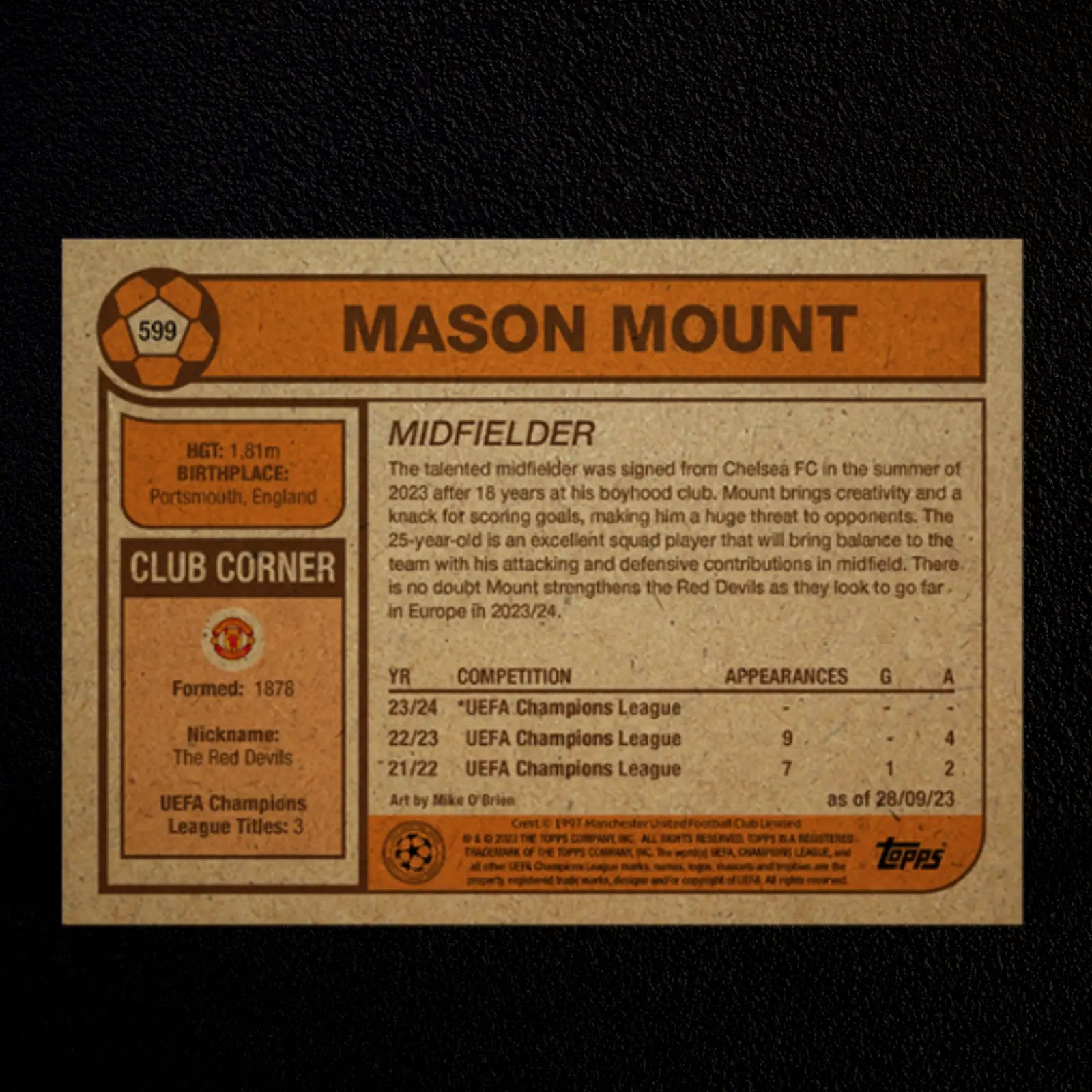 Mason Mount Topps UCC Living Card Set #599 Soccer Manchester U NM-MT - Soccer Card Single