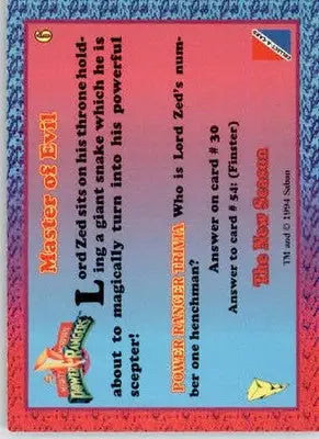Master of Evil - 1995 Collect-A-Card Power Rangers The New Season Hobby - #6 - Non-Sports Card Single