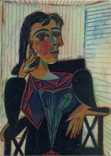 Cubist-style portrait of a woman in vibrant colors from Masterpiece Collection Chromium Chase Card
