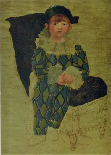 Portrait of a child in harlequin costume featured in Chromium Chase Card C4