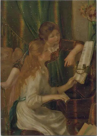 Woman in a white dress at a piano in Masterpiece Collection Chromium Chase Card C6