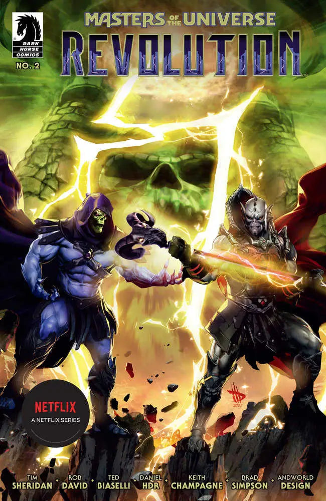 Comic book cover for Masters of the Universe: Revolution with dynamic energy effects
