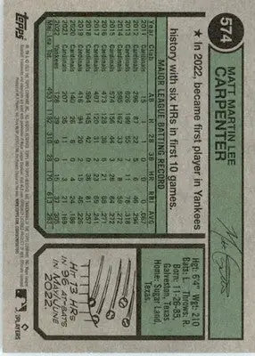 Matt Carpenter - 2023 Topps Heritage - #574 - Baseball - Baseball Card Single