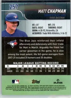 Matt Chapman - 2022 Stadium Club Chrome - #257 - Baseball - Baseball Card Single