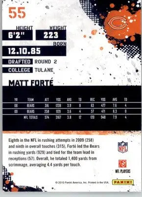 Matt Forte - 2010 Score - #55 - Football - Football Card Single