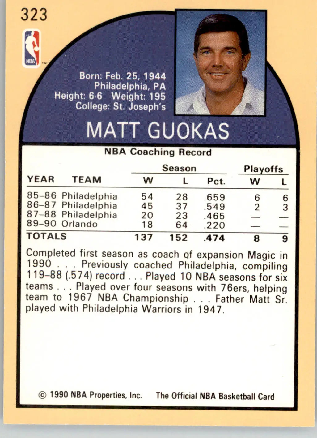 Matt Guokas - 1990-91 Hoops - #323 - Basketball - Basketball Card Single