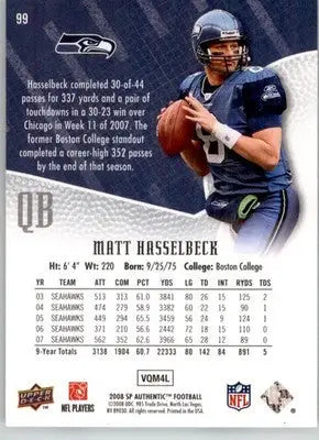 Matt Hasselbeck - 2008 SP Authentic - #99 - Football - Football Card Single