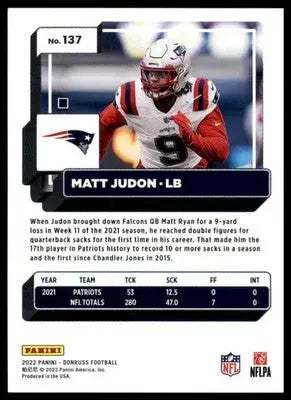 Matt Judon 2022 Donruss #137 New England Patriots