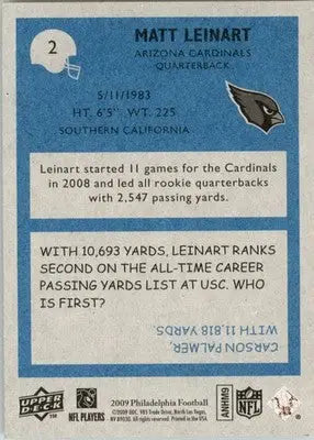 Matt Leinart - 2009 Philadelphia - #2 - Football - Football Card Single