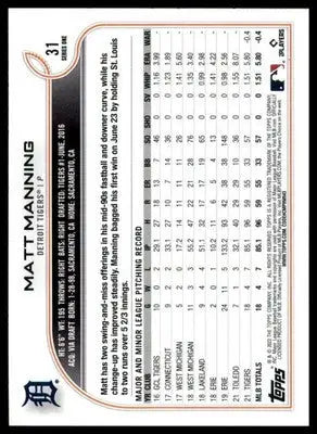 Matt Manning Rookie 2022 Topps #31 Detroit Tigers - Baseball Card Single