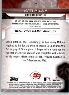 Matt McLain - 2023 Bowman’s Best - #39 - Baseball - Baseball Card Single