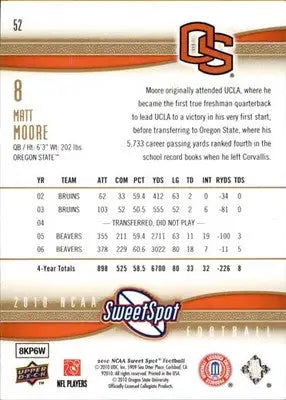 Matt Moore - 2010 Upper Deck NCAA Sweet Spot - #52 - Football - Football Card Single