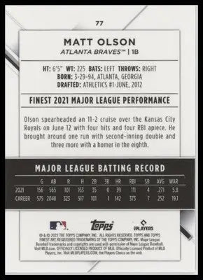 Matt Olson 2022 Finest #77 Atlanta Braves - Baseball Card Single