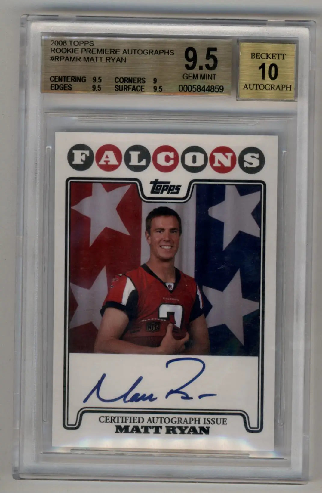 Matt Ryan 2008 Topps Rookie Premiere Auto BGS 9.5 Gem Mint - Football Card Single