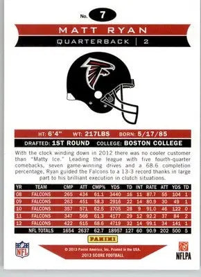 Matt Ryan - 2013 Score - #7 - Football - Football Card Single